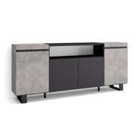 Credenza, Mobile, 200x35x87cm, 4 Porte, Design industriale, grigio cemento RF2305