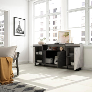 Credenza, Mobile, 200x35x87cm, 4 Porte, Design industriale, grigio cemento RF2305