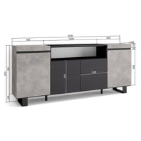 Credenza, Mobile, 200x35x87cm, 4 Porte, Design industriale, grigio cemento RF2305