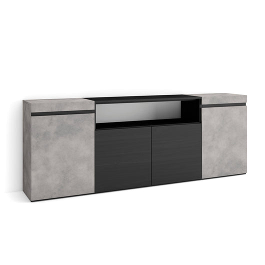 Credenza, Mobile, 200x35x75cm, 4 Porte, grande stoccaggio, grigio cemento RF2304