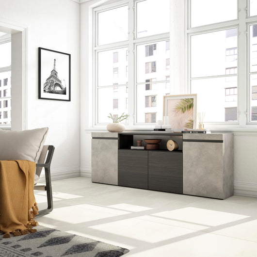 Credenza, Mobile, 200x35x75cm, 4 Porte, grande stoccaggio, grigio cemento RF2304