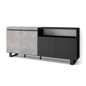 Credenza, Mobile, 200x35x87cm, 4 Porte, Design industriale, grigio cemento RF2412