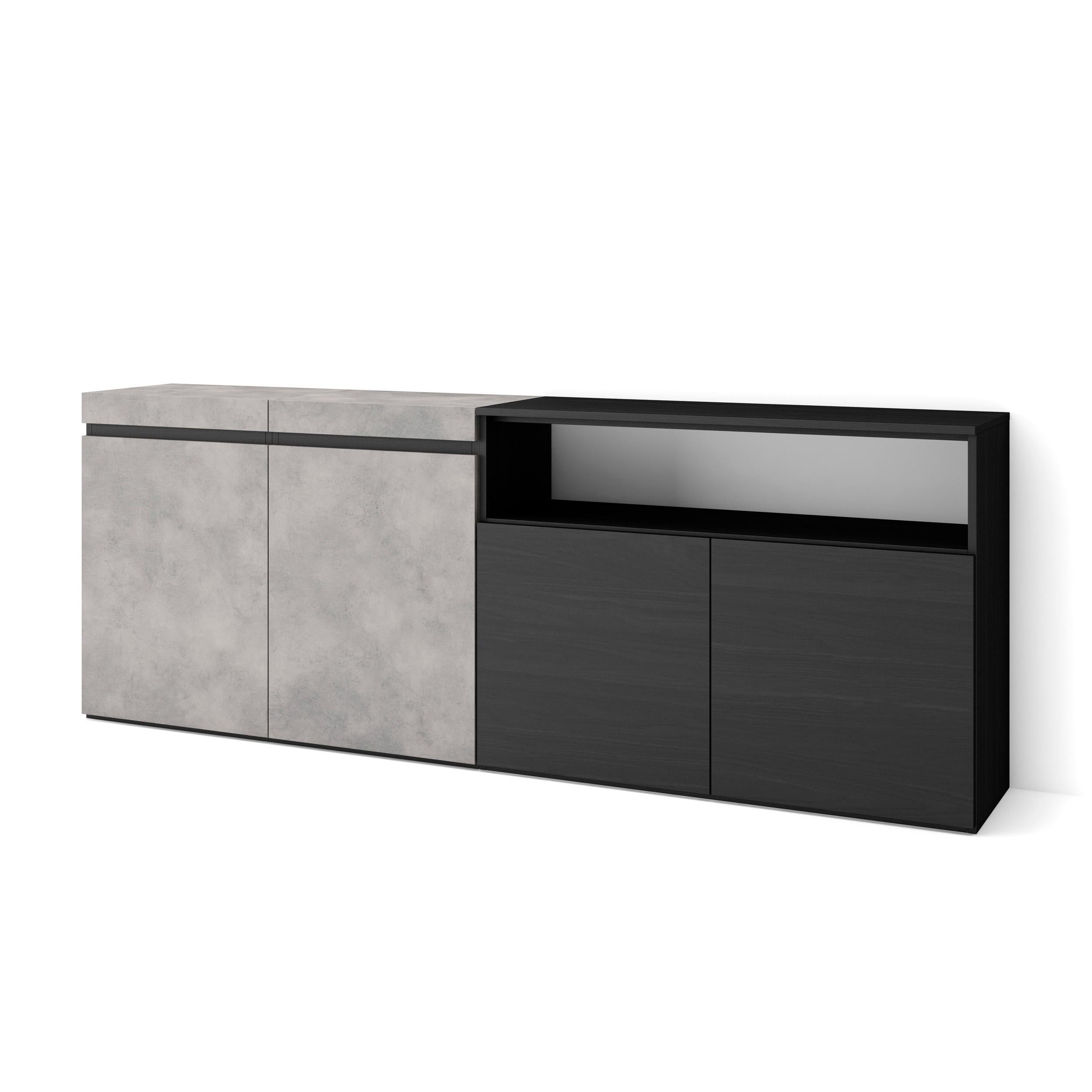 Credenza, Mobile, 200x35x75cm, 4 Porte, grande stoccaggio, grigio cemento RF2411
