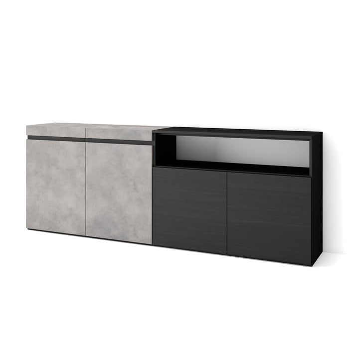 Credenza, Mobile, 200x35x75cm, 4 Porte, grande stoccaggio, grigio cemento RF2411