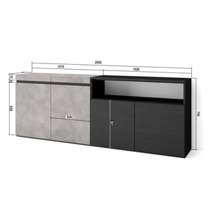 Credenza, Mobile, 200x35x75cm, 4 Porte, grande stoccaggio, grigio cemento RF2411
