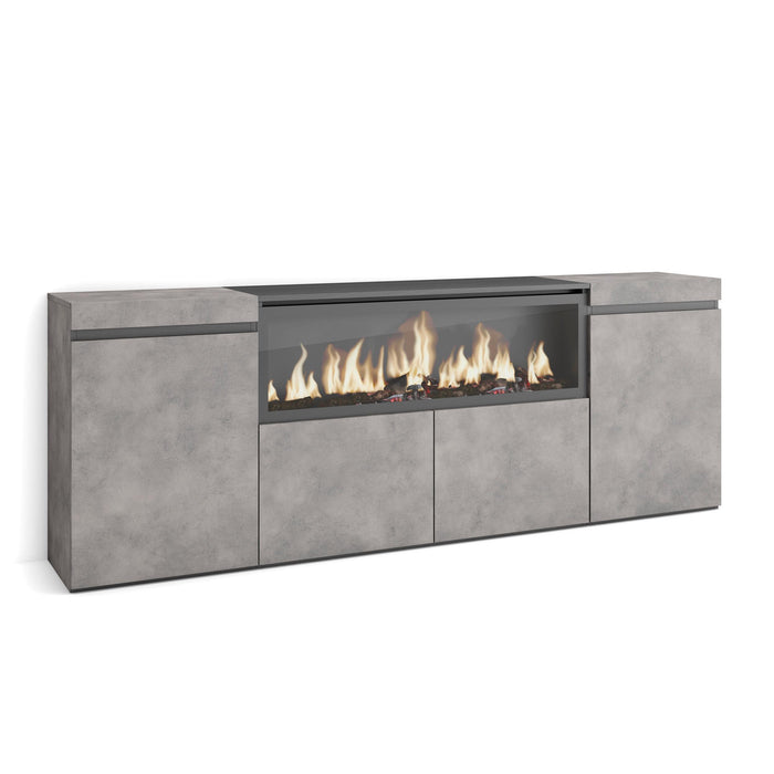 Credenza, Mobile, 208x35x75cm, 4 Porte, Camino elettrico XXL, grigio cemento RF3232