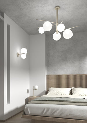 Lampadario Contemporaneo Boomerang Metallo Sabbia Vetro Bianco 4 Luci E27