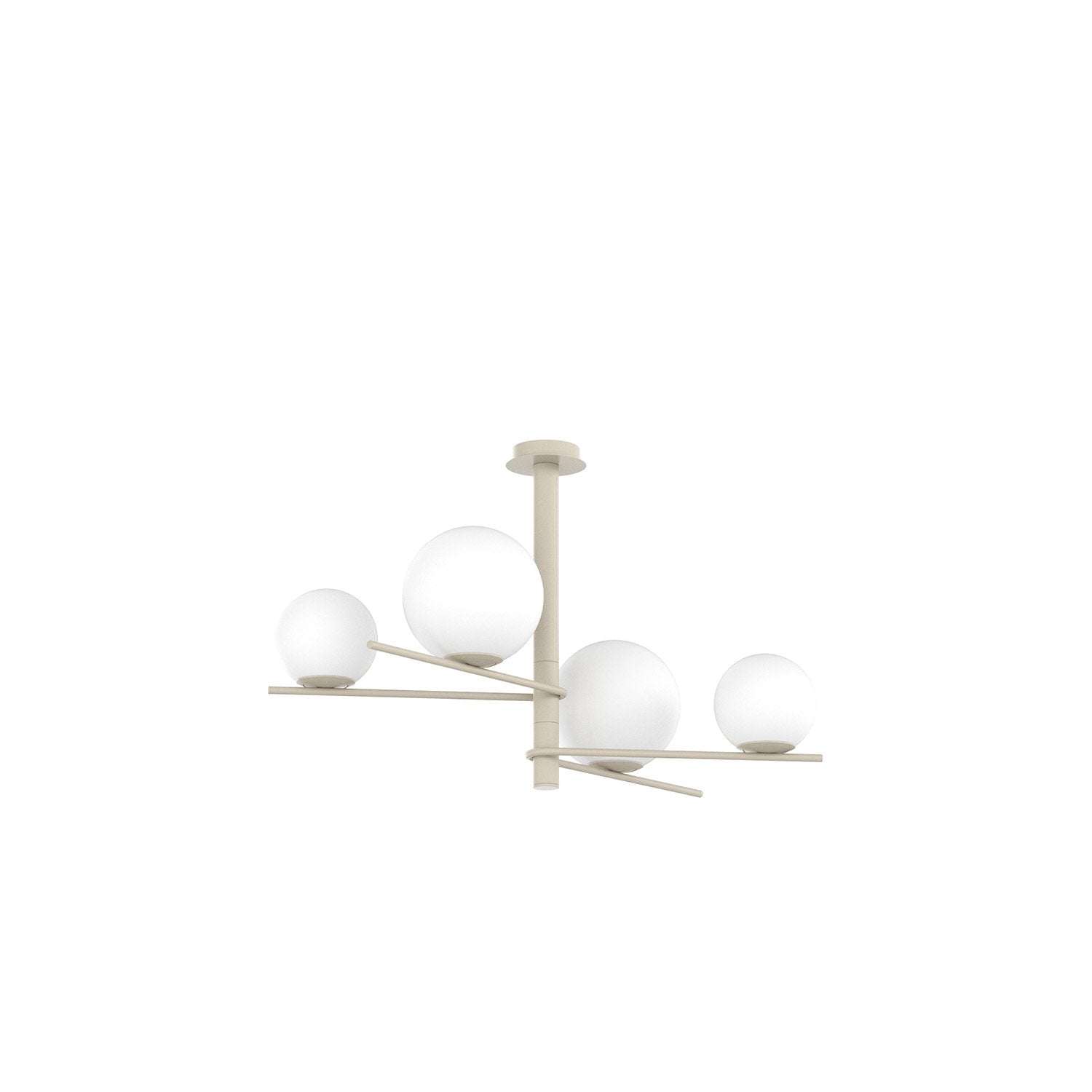 Lampadario Contemporaneo Boomerang Metallo Sabbia Vetro Bianco 4 Luci E27