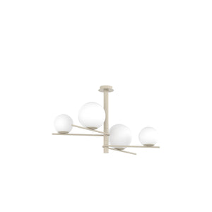 Lampadario Contemporaneo Boomerang Metallo Sabbia Vetro Bianco 4 Luci E27