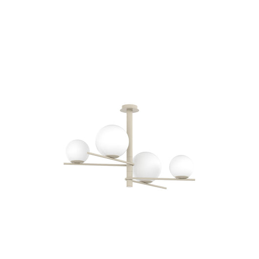 Lampadario Contemporaneo Boomerang Metallo Sabbia Vetro Bianco 4 Luci E27