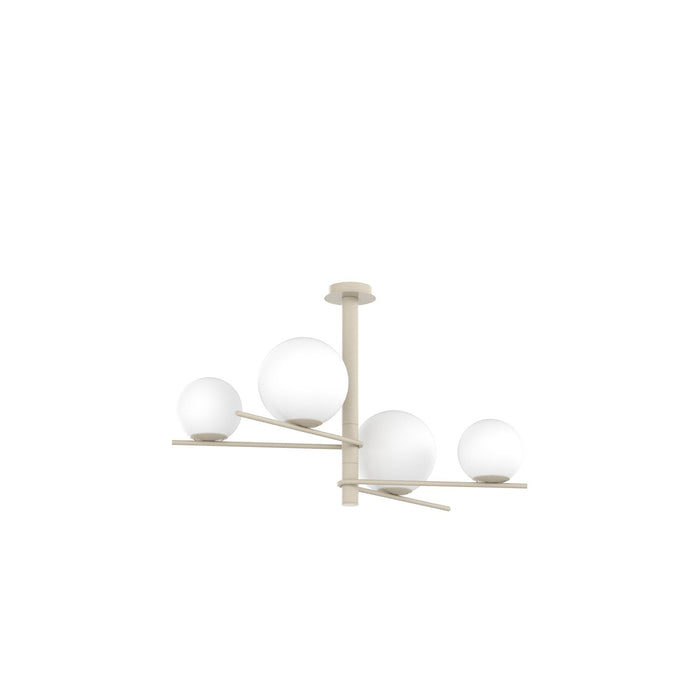 Lampadario Contemporaneo Boomerang Metallo Sabbia Vetro Bianco 4 Luci E27