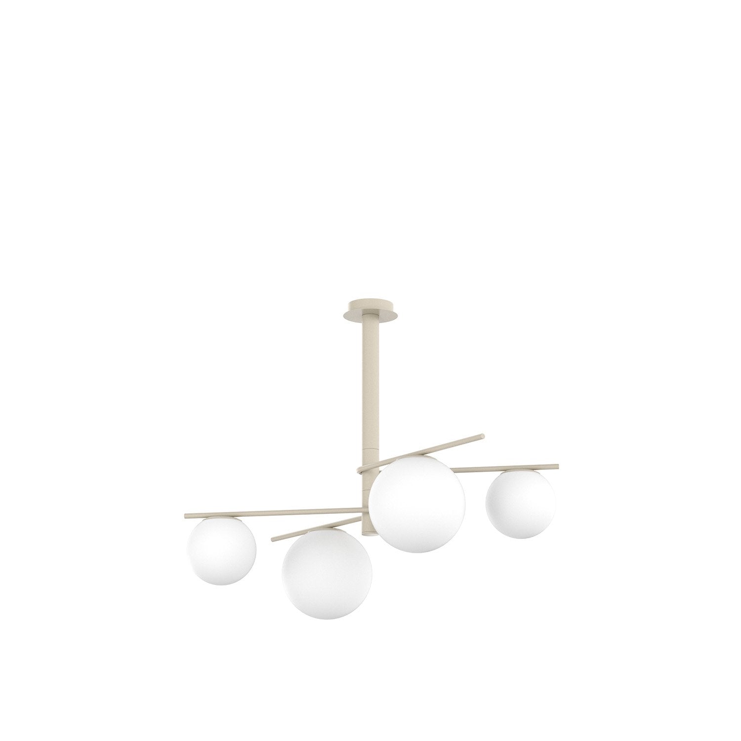 Lampadario Contemporaneo Boomerang Metallo Sabbia Vetro Bianco 4 Luci E27