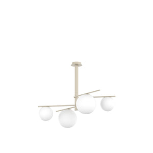 Lampadario Contemporaneo Boomerang Metallo Sabbia Vetro Bianco 4 Luci E27