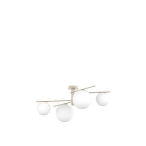 Lampadario Contemporaneo Boomerang Metallo Sabbia Vetro Bianco 4 Luci E27