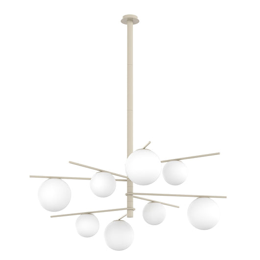 Lampadario Contemporaneo Boomerang Metallo Sabbia Vetro Bianco 8 Luci E27