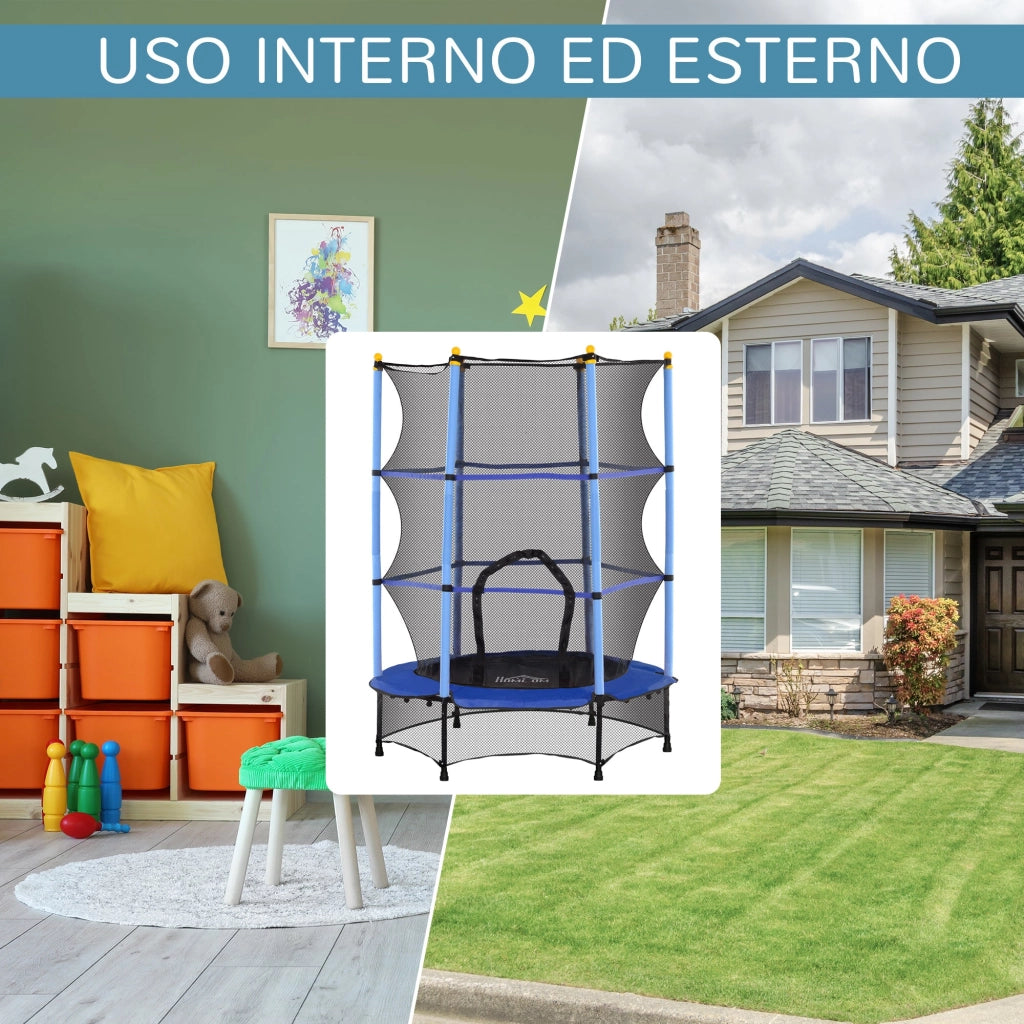 Trampolino Elastico per Bambini da 3 Anni Ø140 cm con Rete di Protezione Blu e Nero