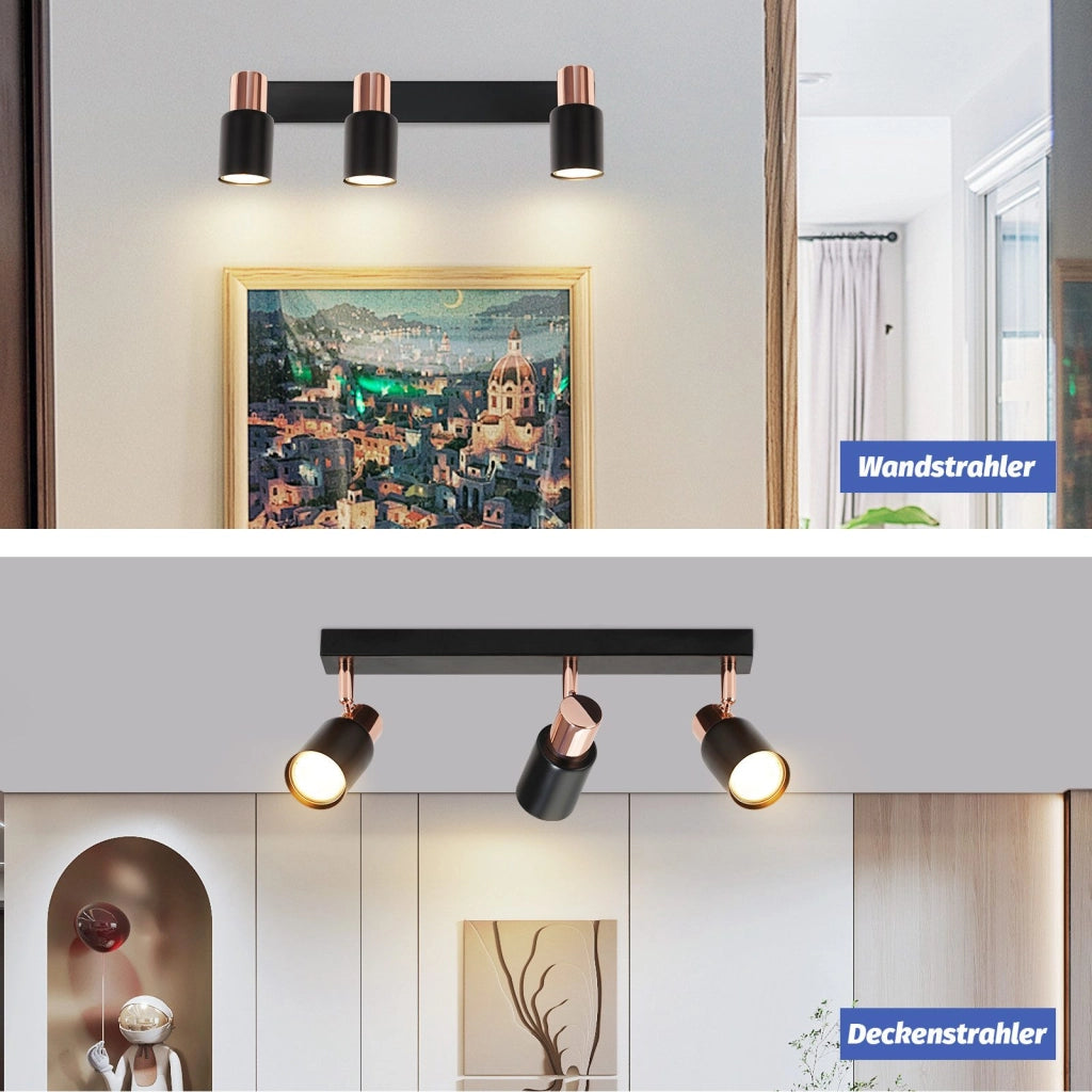 ZMH Faretto da soffitto 3 fiamme GU10 orientabile 355° nero Moderno