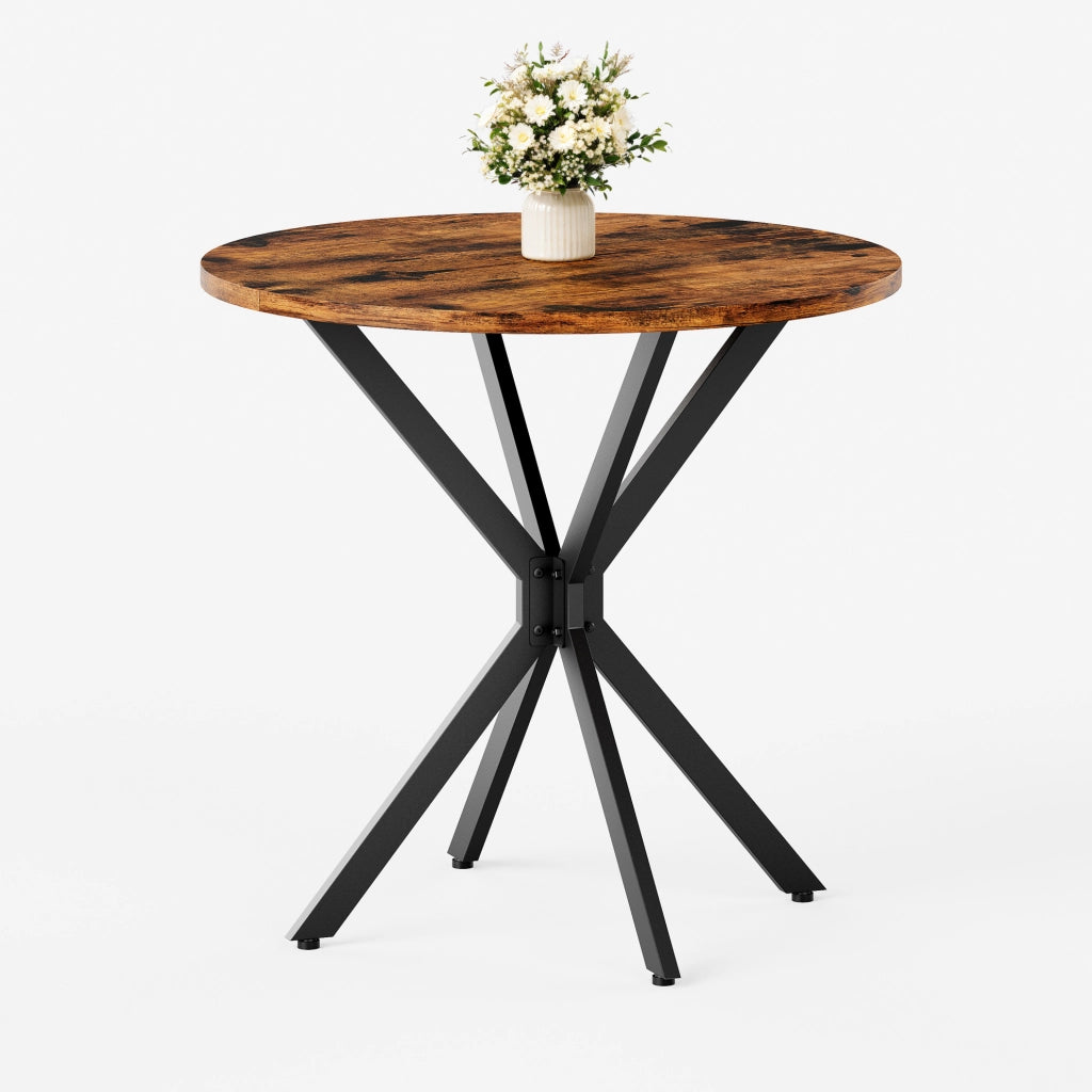 Tavolo da pranzo rotondo 80 cm stile industriale marrone nero per cucina e ufficio
