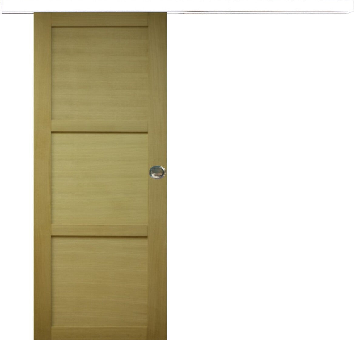 Porta scorrevole a 3 pannelli impiallacciata Ayous H204 x L83 + con guida bianca + conchiglie