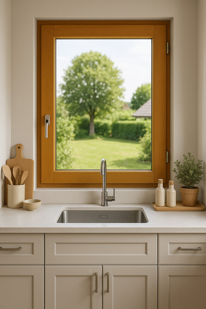 1 Finestra a battente in legno Altezza 105 X Larghezza 80 Guida a destra (dimensioni della tabella)+ manico senza maniglia