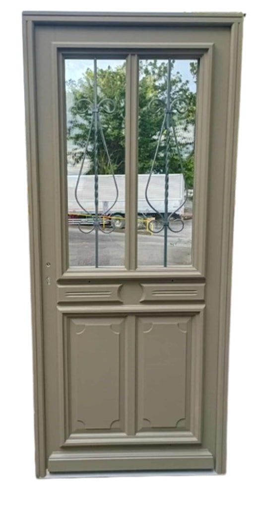 Porta d'ingresso in legno vitreo, Baptiste Vert Ral 7002, H,215xl,90 p, destra Cota Tabella senza maniglia
