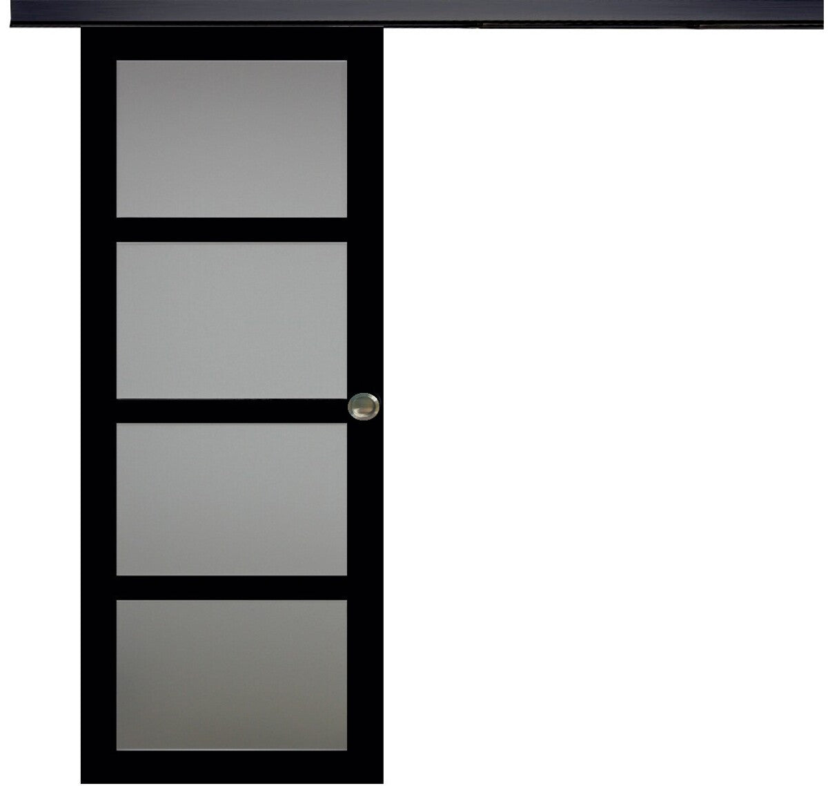 Porta scorrevole Telia nera larghezza 73 con binario in alluminio nero + 2 gusci installati