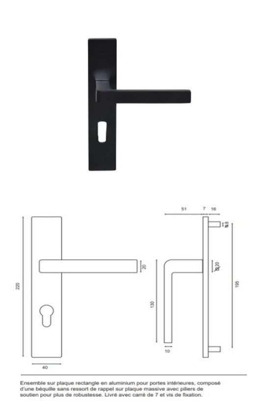 Blocco porta officina nero senza montante H204 x L73 spingendo a destra Dimensioni tavolo + maniglia