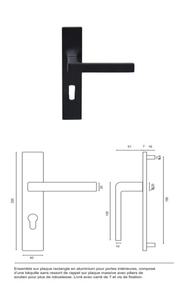 Blocco porta officina nero senza montante H204 x L73 spingendo a destra Dimensioni tavolo + maniglia