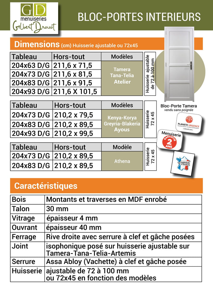 Tabella Dimensioni Blocco Porta Athena Nero H204 x L83 Spinta Sinistra