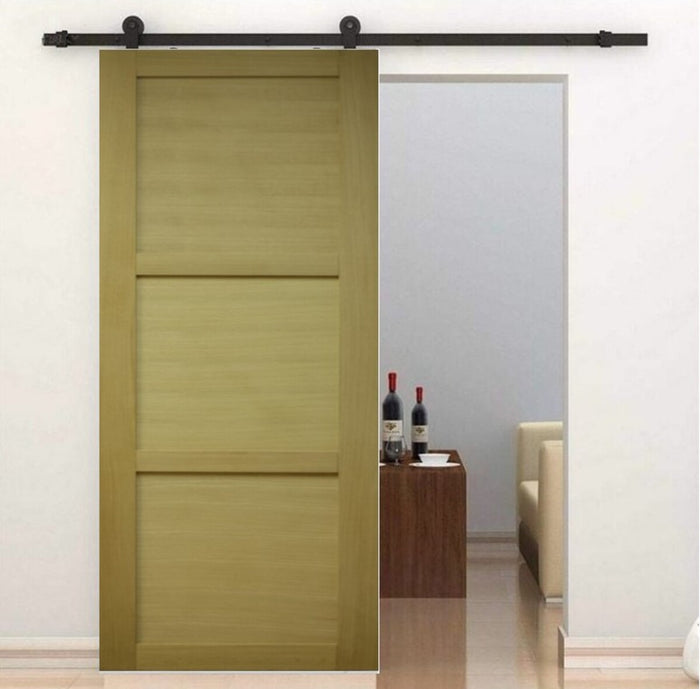Porta scorrevole a 3 pannelli impiallacciata Ayous larghezza 83 + binario a rulli nero