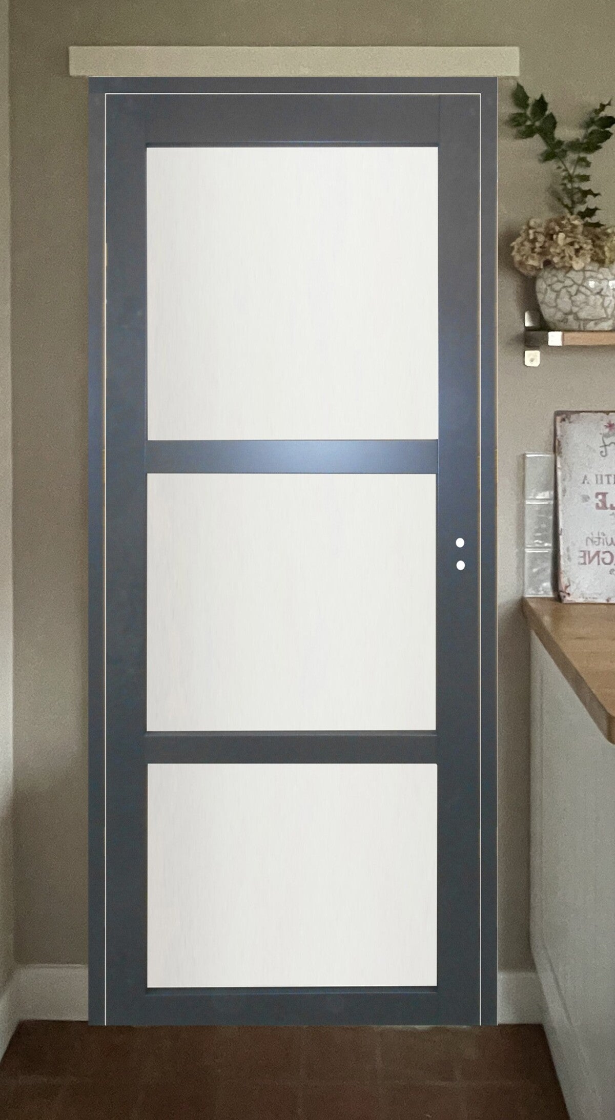 Blocco porta rivestito in grigio antracite 83 larghezza Spingitore sinistro