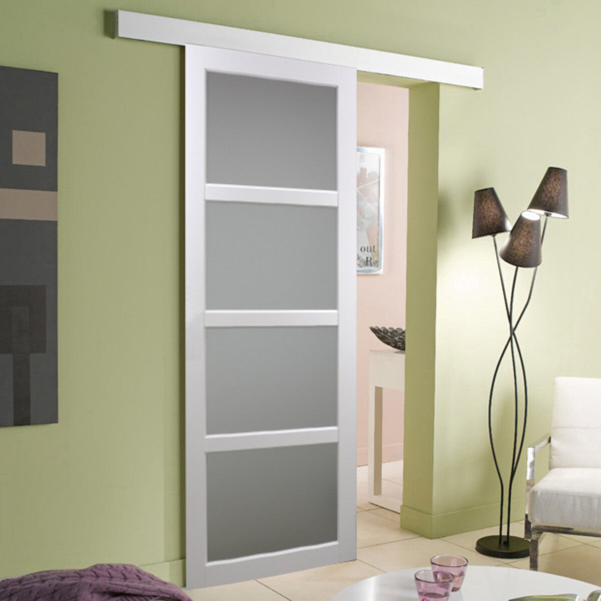 Porta scorrevole Tana bianca larghezza 93 con binario in alluminio