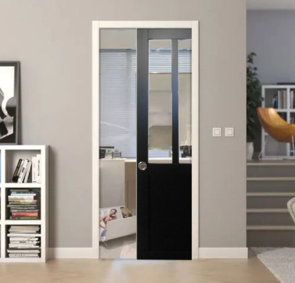 Porta scorrevole Atelier Modele Noir Larghezza 93 Con Sistema Galandage senza maniglia