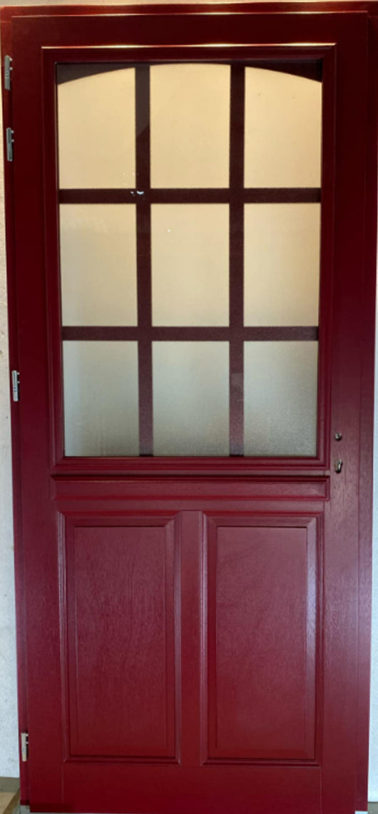 Porta d'ingresso in legno vitreo, Alize RAL 3004, H,215xl,90 p, destra + Maniglia e Fusto (010723NO) Dimensioni Tabella senza maniglia