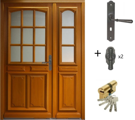 Porta d'ingresso Tiercee in legno con vetro marino H215 x L140 p.sinistra + maniglia e botte (rif. 010403RFP) Tabella dimensioni senza maniglia