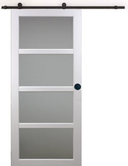 Porta Scorrevole in Vetro Tana Bianca H204 x L83 + Binario a rulli e 2 Gusci Neri