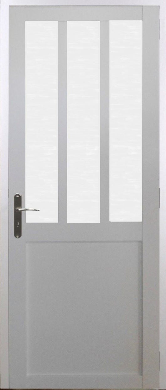 Blocco porta officina BIANCO vetro satinato H204 x L83 spingendo a destra Dimensioni tavolo