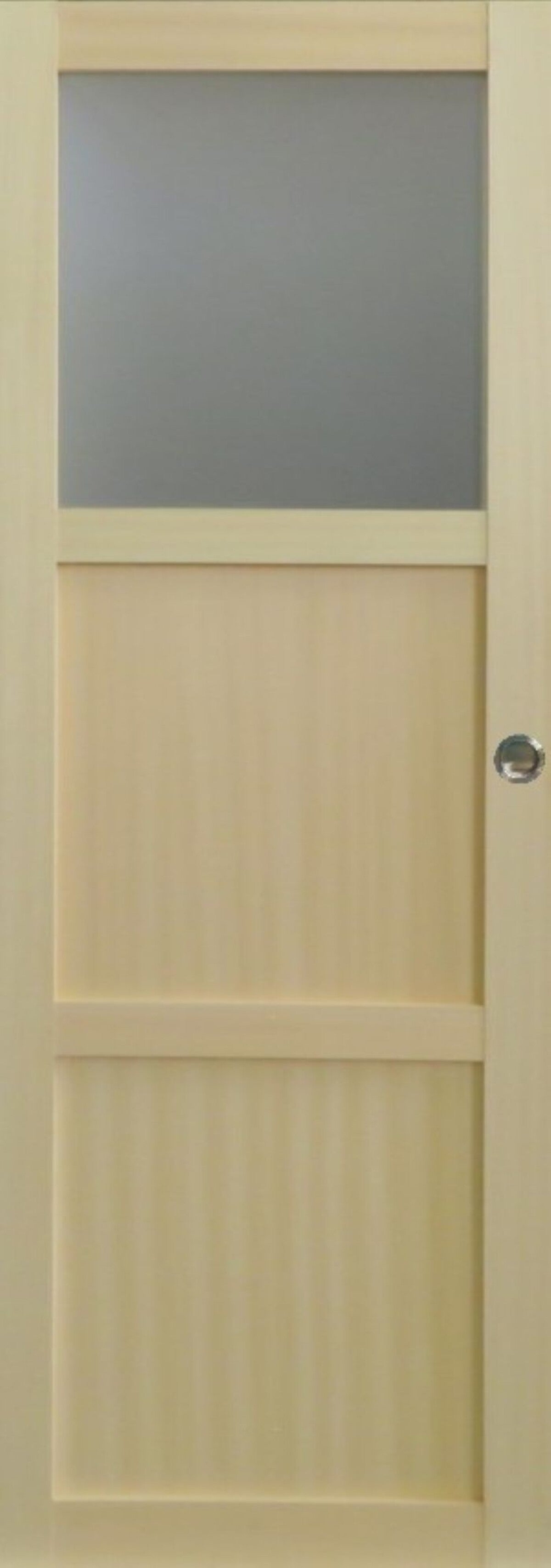 Ayous Porta scorrevole a 2 pannelli + 1 vetro H204 x L83 + 2 gusci installati