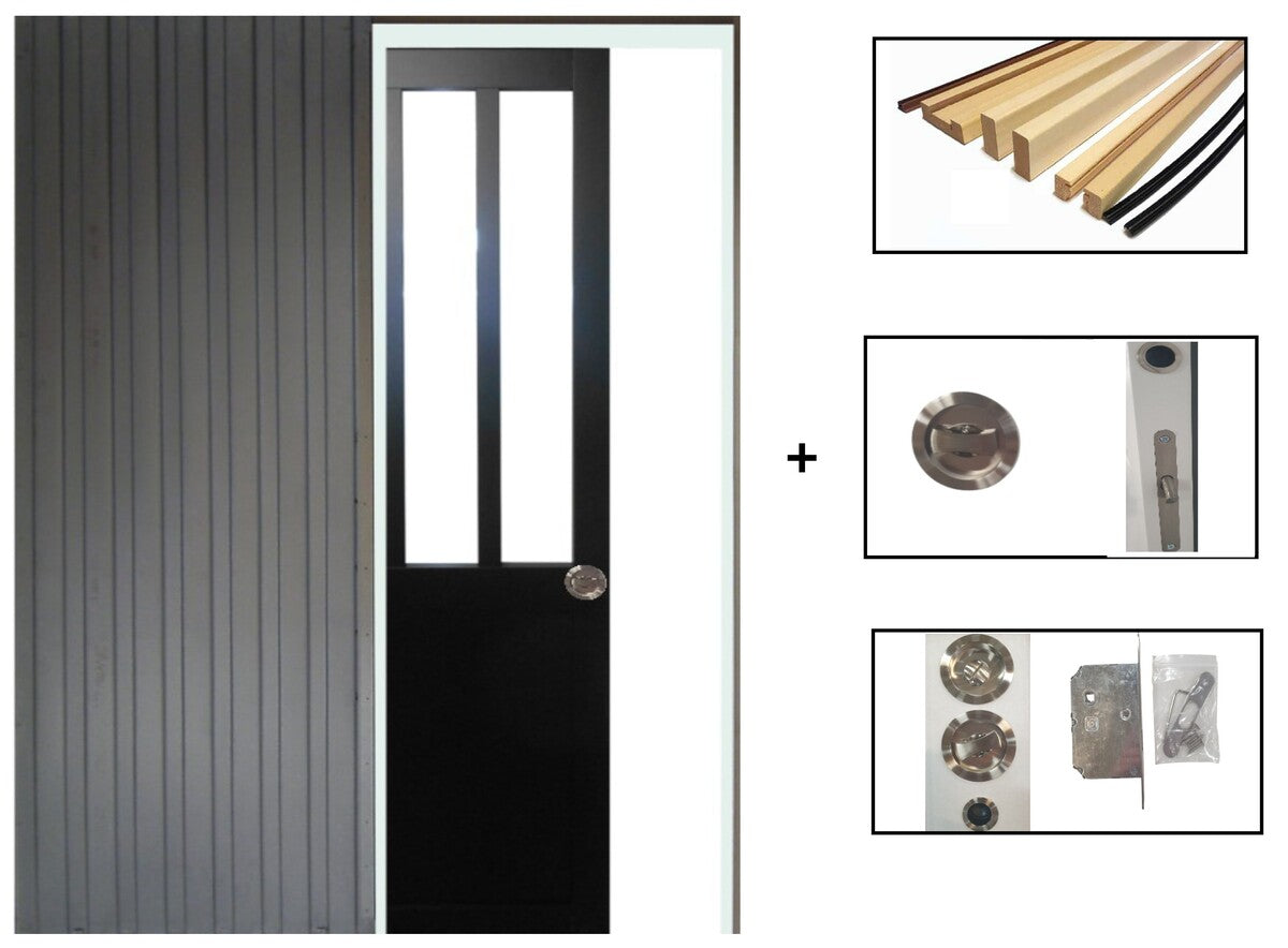 Porta scorrevole Atelier Modele Noir Larghezza 93 Con Sistema Galandage senza maniglia