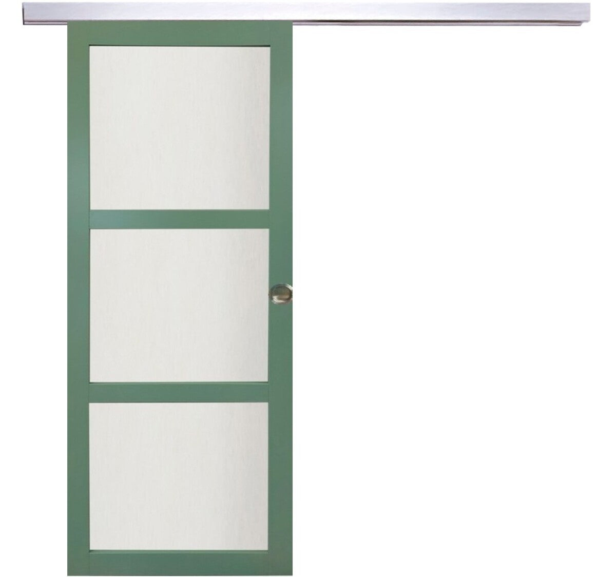 Porta Scorrevole Verde Ral 6021 Vetrata H204 x L73 + Binario in Alluminio e 2 gusci