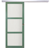 Porta Scorrevole Verde Ral 6021 Vetrata H204 x L73 + Binario in Alluminio e 2 gusci