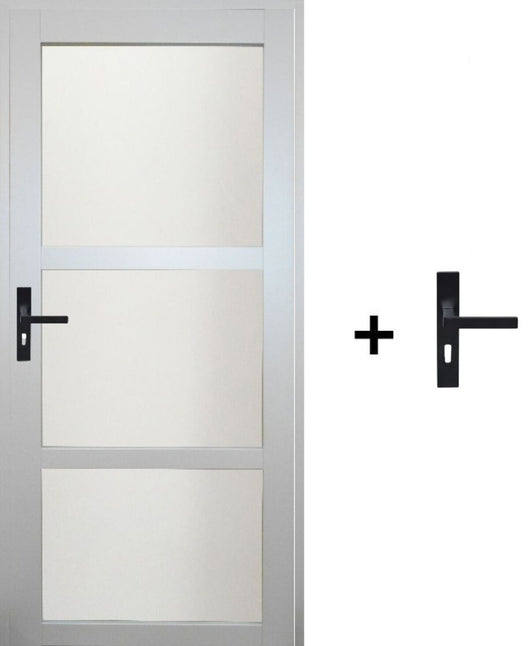 Blocco porta in vetro Greyria RAL7035 H204 x L83 Pannello Nervature spingendo a destra + Maniglia