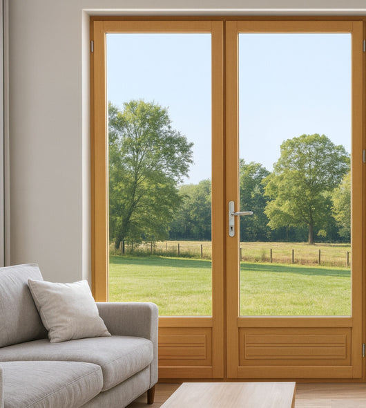 Finestra a 2 pannelli in legno Altezza 215 X Larghezza 140 (dimensioni della tabella)+ maniglia e barilotto senza maniglia