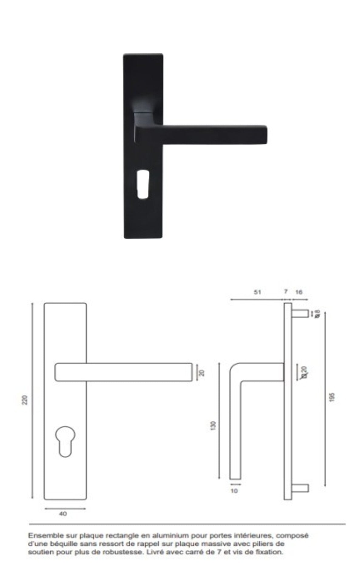 Blocco porta officina nero senza montante H204 x L83 spingendo a destra Dimensioni tavolo + maniglia