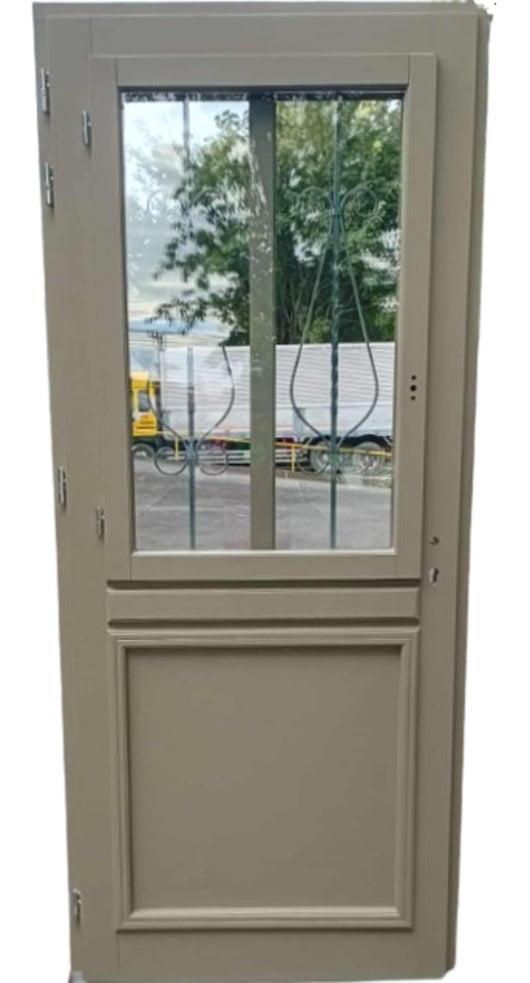 Porta d'ingresso in legno vitreo, Baptiste Vert Ral 7002, H,200xl,90 p, destra Cota Tabella senza maniglia