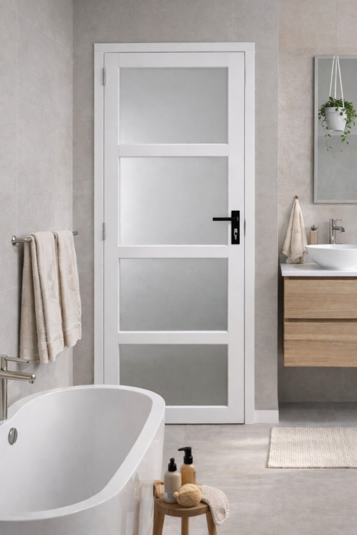 Blocco Porta Vetro Tana Bianco H204 x L83 Pannello Laterale a Spinta Destro + Maniglia