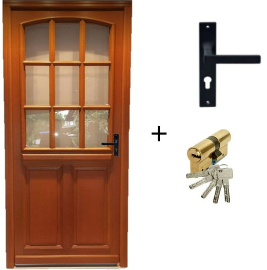 Porta d'ingresso in legno smaltato, Agatha, H.215xl.90 p.sinistra + Maniglia E Botte (ref010723NO) Lato tavolo senza maniglia