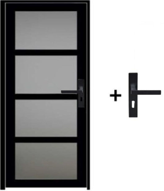 Blocco porta Telia in vetro nero H204 x L73 Pannello laterale a spinta sinistro + maniglia