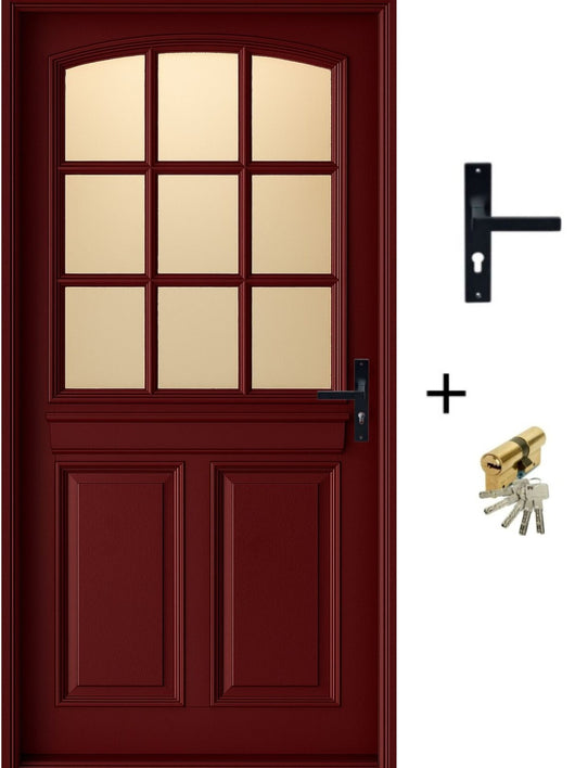 Porta d'ingresso in legno vitreo, Alize RAL 3004, H,215xl,90 p,sinistra  + Maniglia e Fusto (010723NO) Dimensioni Tabella senza maniglia