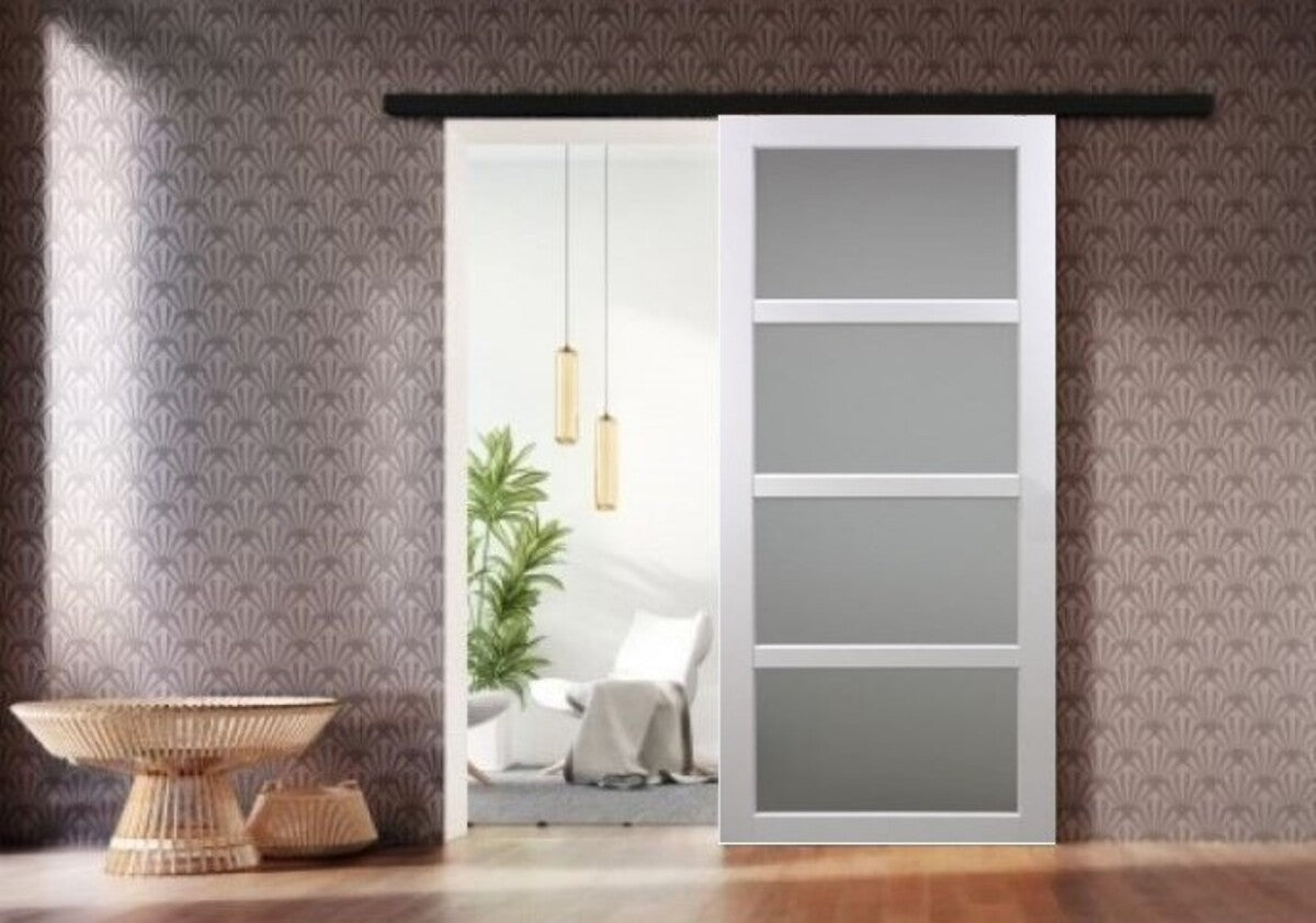 Porta scorrevole Tana bianca larghezza 63 con binario in alluminio nero